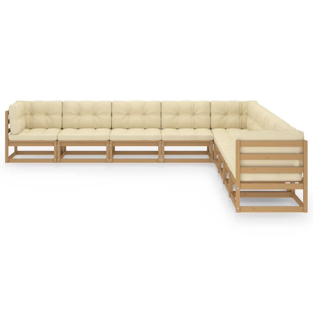 9-tlg. Garten-Lounge-Set Kissen Honigbraun Kiefer Massivholz